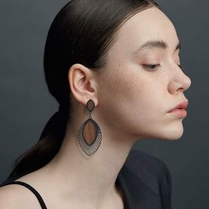 Round Wooden Geometric Drop Dangle Hook Earrings